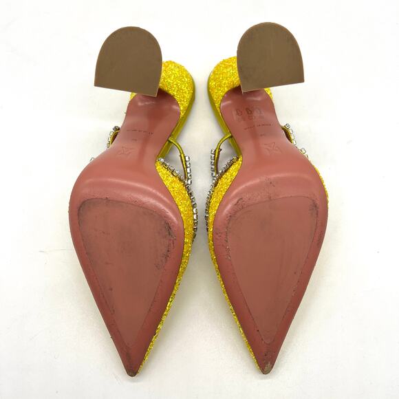 AMINA MUADDI Glitter Gilda Heeled Mule Women 8 Yellow Rhinstone Strap Pointy Toe - Picture 7 of 16